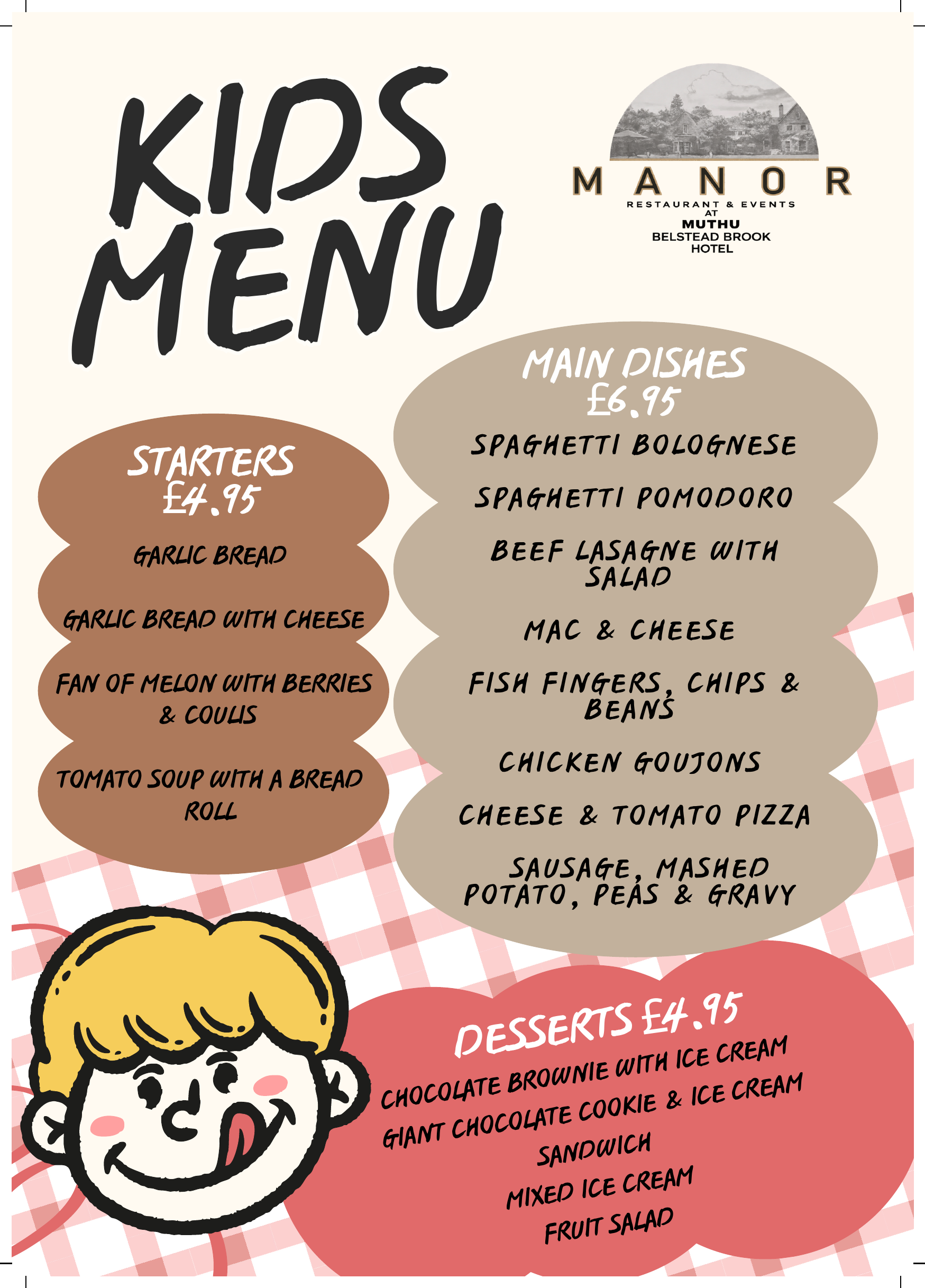 Kids menu
