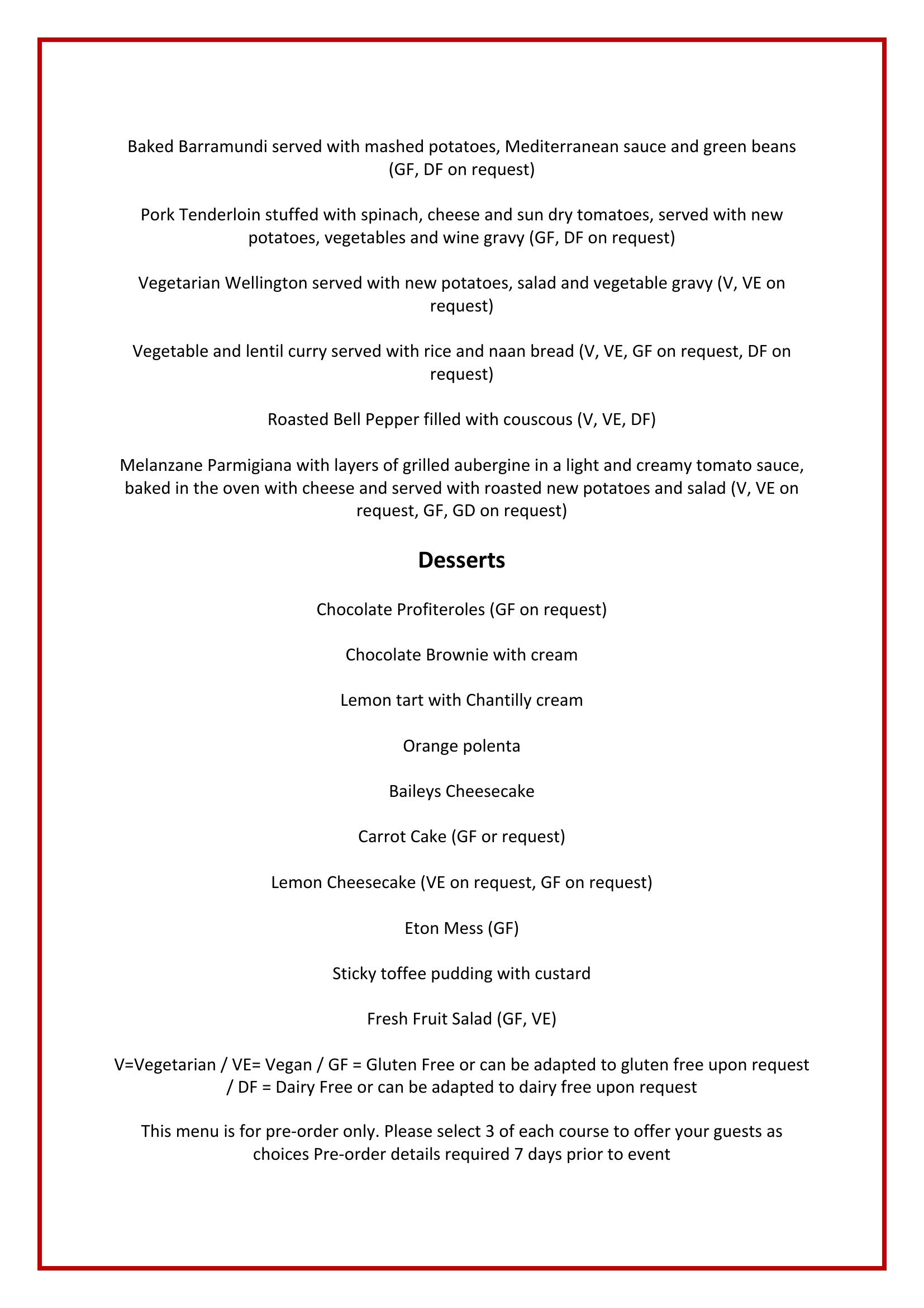 Wedding menu, page 2